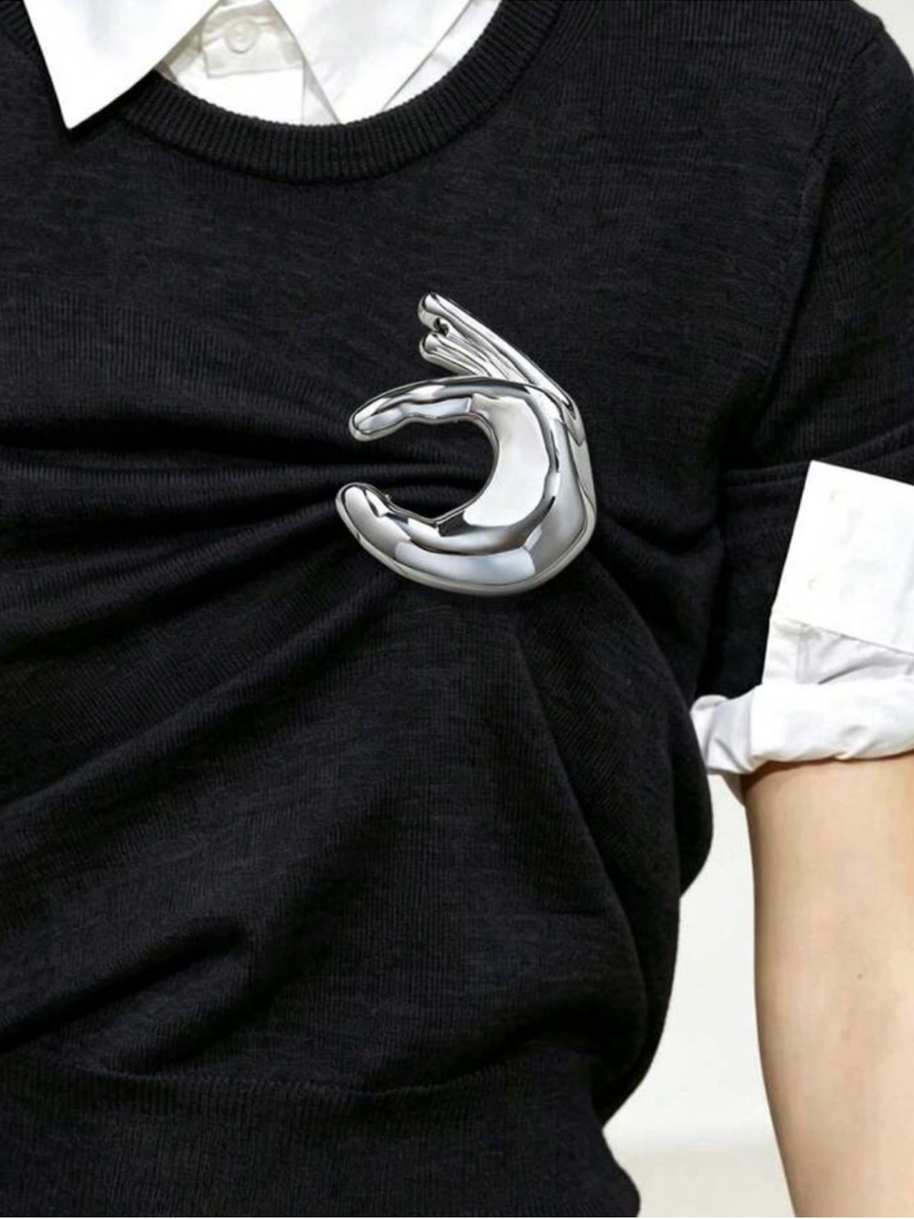 Silver Hand-Shaped Brooch Pin